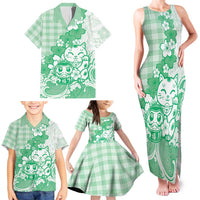 Green Palaka Hawaiian And Japanese Family Matching Tank Maxi Dress and Hawaiian Shirt Maneki Neko And Sakura Bloom DT05 - Polynesian Pride