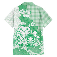 Green Palaka Hawaiian And Japanese Family Matching Tank Maxi Dress and Hawaiian Shirt Maneki Neko And Sakura Bloom DT05 - Polynesian Pride