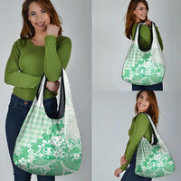 Green Palaka Hawaiian And Japanese Grocery Bag Maneki Neko And Sakura Bloom