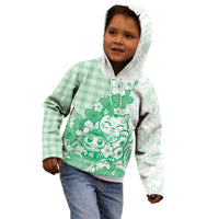 Green Palaka Hawaiian And Japanese Kid Hoodie Maneki Neko And Sakura Bloom