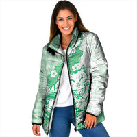 Green Palaka Hawaiian And Japanese Padded Jacket Maneki Neko And Sakura Bloom