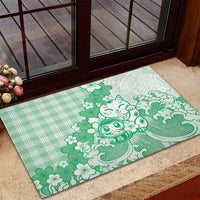 Green Palaka Hawaiian And Japanese Rubber Doormat Maneki Neko And Sakura Bloom