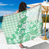 Green Palaka Hawaiian And Japanese Sarong Maneki Neko And Sakura Bloom DT05 One Size 44 x 66 inches Green - Polynesian Pride
