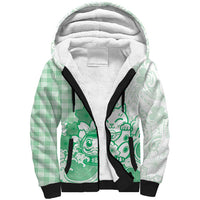 Green Palaka Hawaiian And Japanese Sherpa Hoodie Maneki Neko And Sakura Bloom DT05 Unisex Green - Polynesian Pride