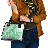 Green Palaka Hawaiian And Japanese Shoulder Handbag Maneki Neko And Sakura Bloom