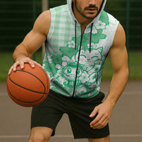 Green Palaka Hawaiian And Japanese Sleeveless Zip Hoodie Maneki Neko And Sakura Bloom