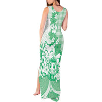 Green Palaka Hawaiian And Japanese Tank Maxi Dress Maneki Neko And Sakura Bloom
