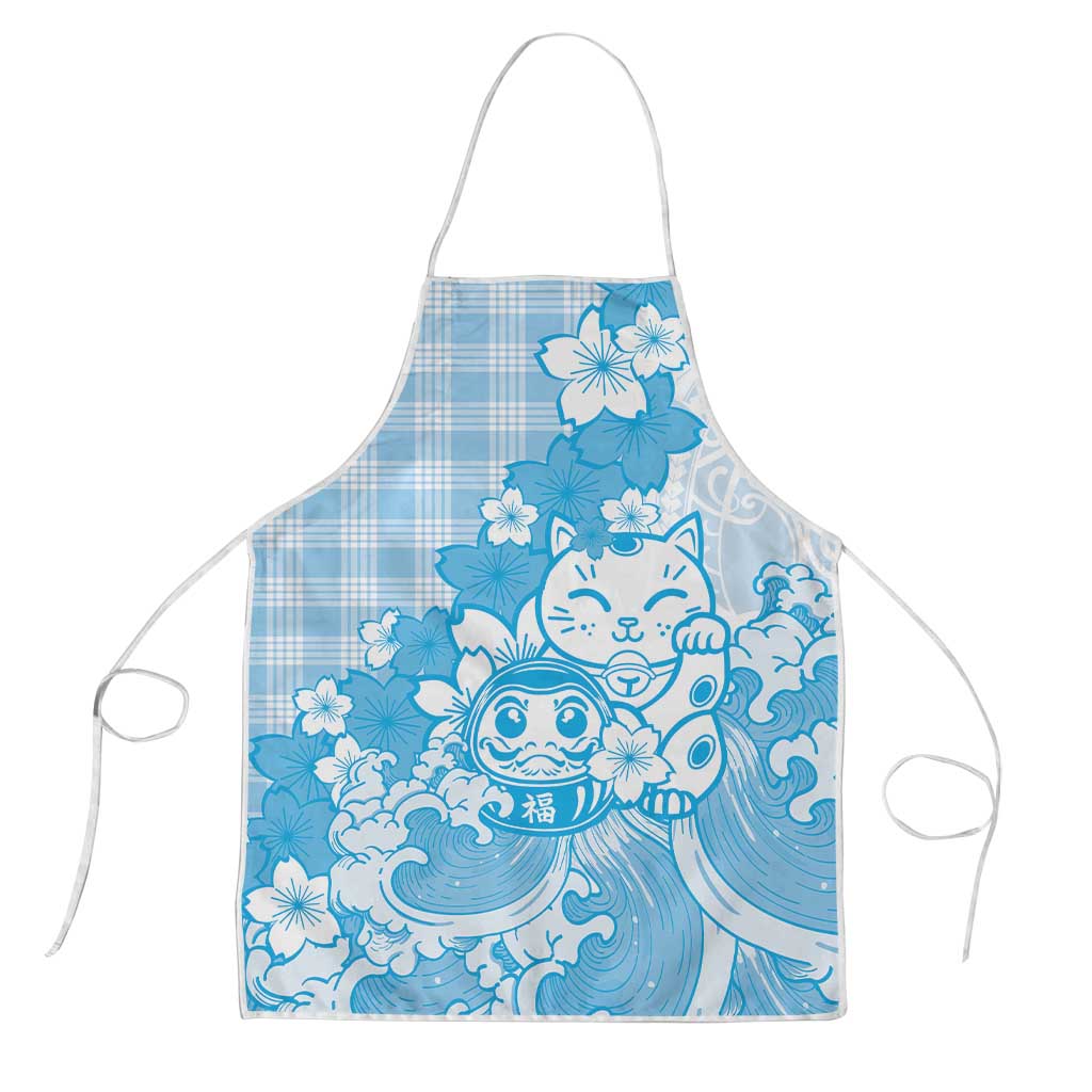 Blue Palaka Hawaiian And Japanese Apron Maneki Neko And Sakura Bloom