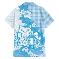 Blue Palaka Hawaiian And Japanese Family Matching Long Sleeve Bodycon Dress and Hawaiian Shirt Maneki Neko And Sakura Bloom DT05 - Polynesian Pride