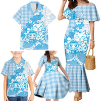 Blue Palaka Hawaiian And Japanese Family Matching Mermaid Dress and Hawaiian Shirt Maneki Neko And Sakura Bloom DT05 - Polynesian Pride