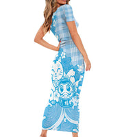 Blue Palaka Hawaiian And Japanese Family Matching Short Sleeve Bodycon Dress and Hawaiian Shirt Maneki Neko And Sakura Bloom DT05 - Polynesian Pride