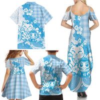 Blue Palaka Hawaiian And Japanese Family Matching Summer Maxi Dress and Hawaiian Shirt Maneki Neko And Sakura Bloom DT05 - Polynesian Pride