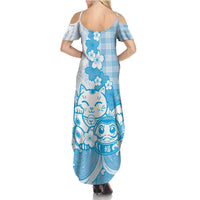 Blue Palaka Hawaiian And Japanese Family Matching Summer Maxi Dress and Hawaiian Shirt Maneki Neko And Sakura Bloom DT05 - Polynesian Pride