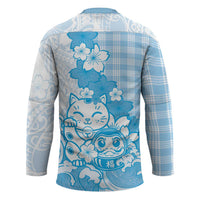 Blue Palaka Hawaiian And Japanese Hockey Jersey Maneki Neko And Sakura Bloom DT05 - Polynesian Pride