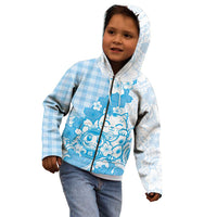 Blue Palaka Hawaiian And Japanese Kid Hoodie Maneki Neko And Sakura Bloom