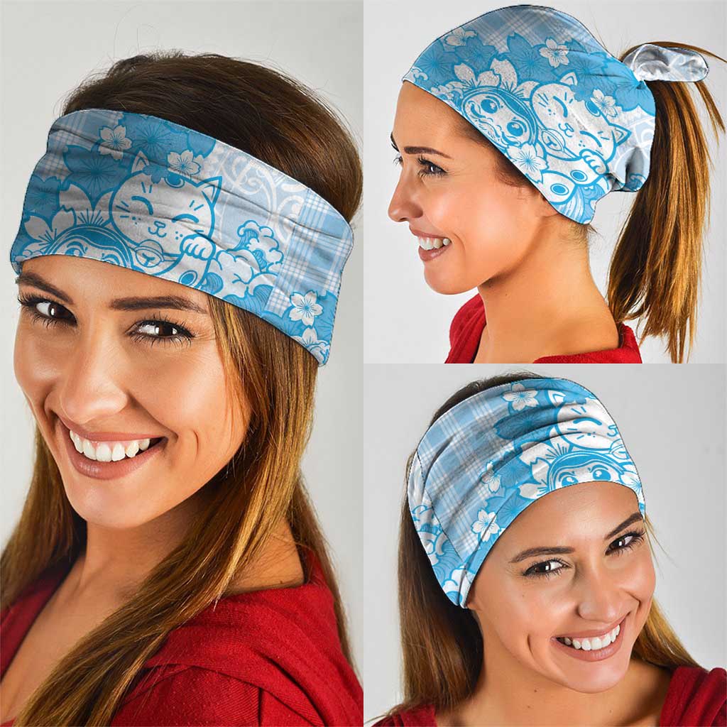 Blue Palaka Hawaiian And Japanese Neck Gaiter Maneki Neko And Sakura Bloom