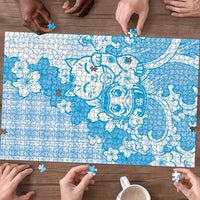 Blue Palaka Hawaiian And Japanese Puzzle Maneki Neko And Sakura Bloom DT05 - Polynesian Pride