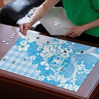 Blue Palaka Hawaiian And Japanese Puzzle Maneki Neko And Sakura Bloom DT05 - Polynesian Pride