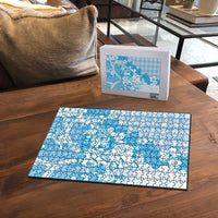 Blue Palaka Hawaiian And Japanese Puzzle Maneki Neko And Sakura Bloom DT05 - Polynesian Pride