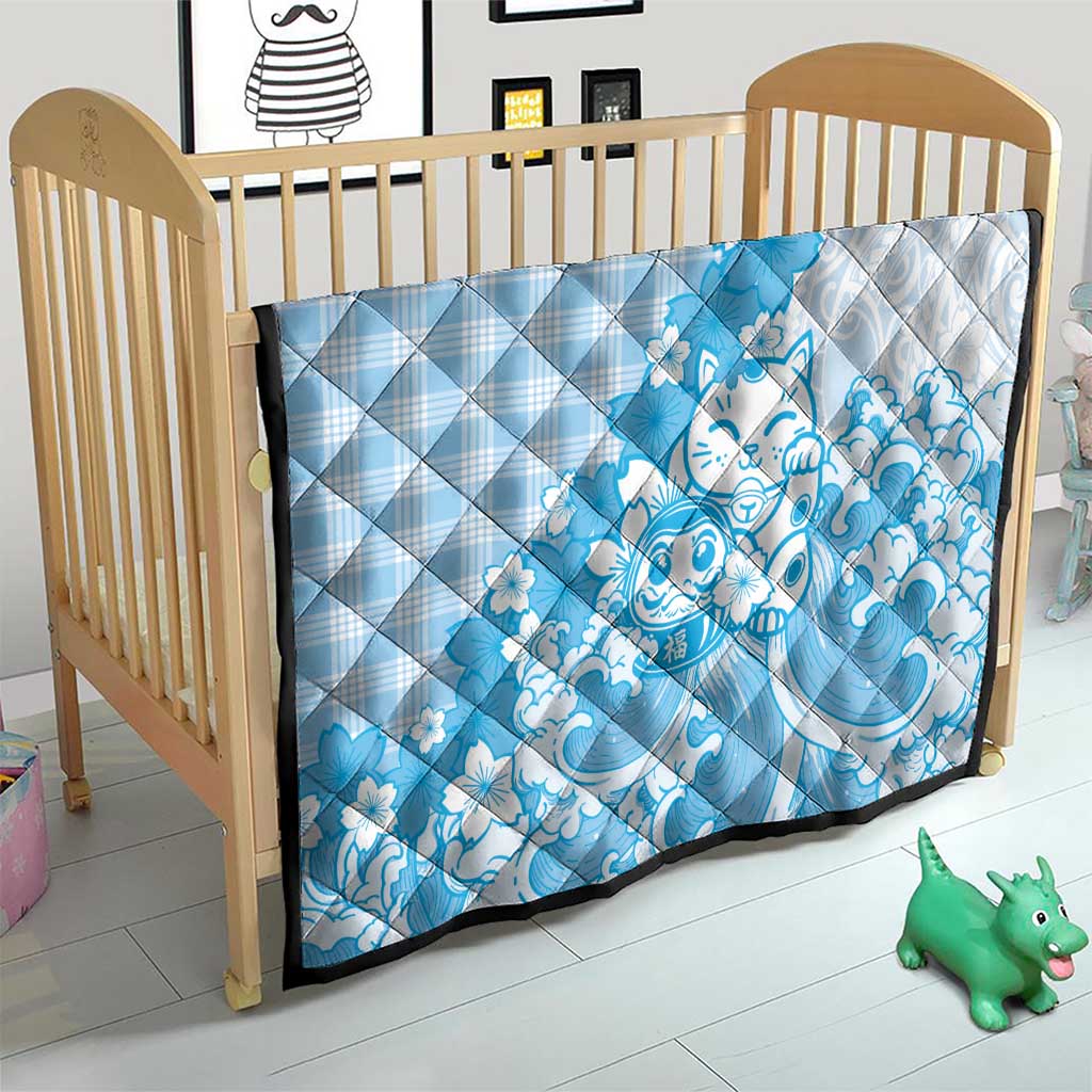 Blue Palaka Hawaiian And Japanese Quilt Maneki Neko And Sakura Bloom