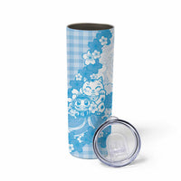 Blue Palaka Hawaiian And Japanese Skinny Tumbler Maneki Neko And Sakura Bloom DT05 - Polynesian Pride