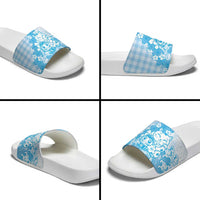 Blue Palaka Hawaiian And Japanese Slide Sandals Maneki Neko And Sakura Bloom