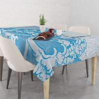 Blue Palaka Hawaiian And Japanese Tablecloth Maneki Neko And Sakura Bloom