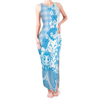 Blue Palaka Hawaiian And Japanese Tank Maxi Dress Maneki Neko And Sakura Bloom