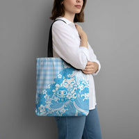 Blue Palaka Hawaiian And Japanese Tote Bag Maneki Neko And Sakura Bloom DT05 - Polynesian Pride