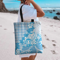 Blue Palaka Hawaiian And Japanese Tote Bag Maneki Neko And Sakura Bloom DT05 - Polynesian Pride