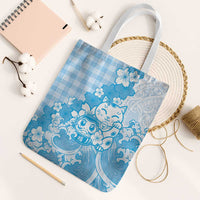 Blue Palaka Hawaiian And Japanese Tote Bag Maneki Neko And Sakura Bloom DT05 White Strap One Size Blue - Polynesian Pride