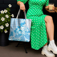 Blue Palaka Hawaiian And Japanese Tote Bag Maneki Neko And Sakura Bloom DT05 - Polynesian Pride