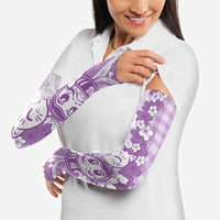 Purple Palaka Hawaiian And Japanese Arm Sleeves Maneki Neko And Sakura Bloom