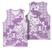 Purple Palaka Hawaiian And Japanese Basketball Jersey Maneki Neko And Sakura Bloom