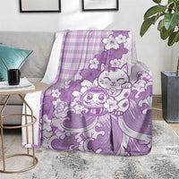 Purple Palaka Hawaiian And Japanese Blanket Maneki Neko And Sakura Bloom