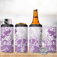 Purple Palaka Hawaiian And Japanese 4 in 1 Can Cooler Tumbler Maneki Neko And Sakura Bloom DT05 - Polynesian Pride