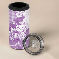 Purple Palaka Hawaiian And Japanese 4 in 1 Can Cooler Tumbler Maneki Neko And Sakura Bloom DT05 - Polynesian Pride