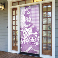 Purple Palaka Hawaiian And Japanese Door Cover Maneki Neko And Sakura Bloom