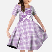 Purple Palaka Hawaiian And Japanese Family Matching Puletasi and Hawaiian Shirt Maneki Neko And Sakura Bloom DT05 Daughter's Dress Purple - Polynesian Pride