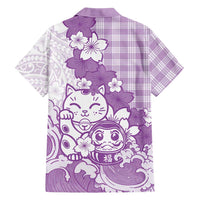 Purple Palaka Hawaiian And Japanese Family Matching Puletasi and Hawaiian Shirt Maneki Neko And Sakura Bloom DT05 - Polynesian Pride