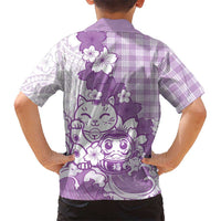 Purple Palaka Hawaiian And Japanese Family Matching Summer Maxi Dress and Hawaiian Shirt Maneki Neko And Sakura Bloom DT05 - Polynesian Pride