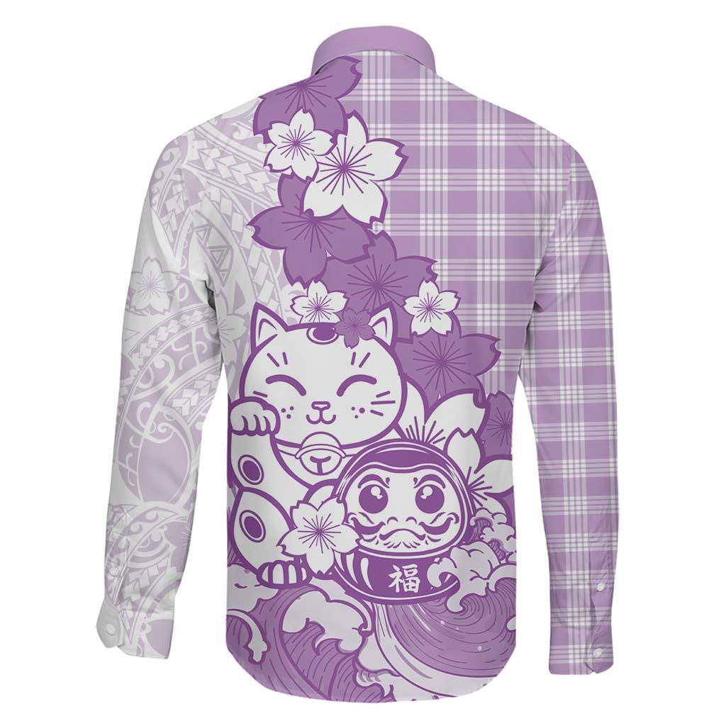 Purple Palaka Hawaiian And Japanese Family Matching Summer Maxi Dress and Hawaiian Shirt Maneki Neko And Sakura Bloom DT05 - Polynesian Pride