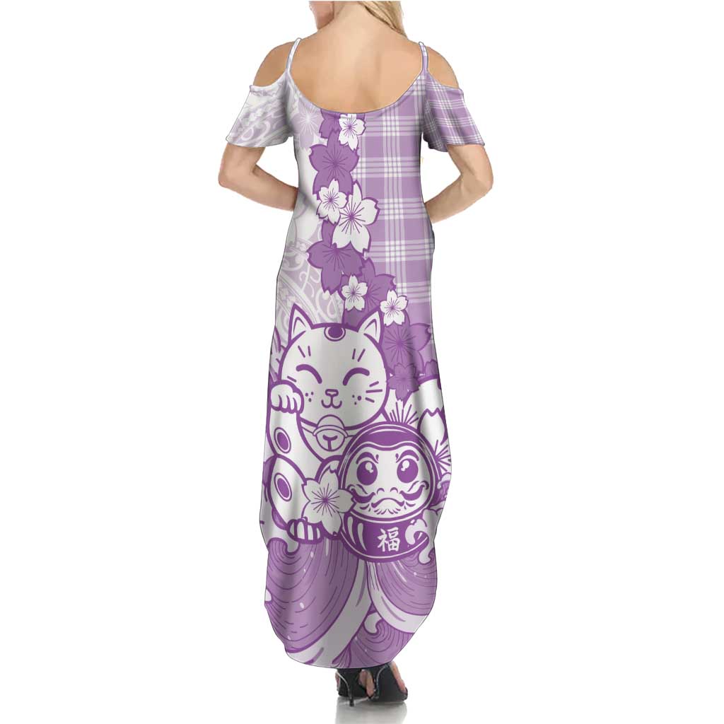 Purple Palaka Hawaiian And Japanese Family Matching Summer Maxi Dress and Hawaiian Shirt Maneki Neko And Sakura Bloom DT05 - Polynesian Pride