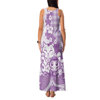 Purple Palaka Hawaiian And Japanese Family Matching Tank Maxi Dress and Hawaiian Shirt Maneki Neko And Sakura Bloom DT05 - Polynesian Pride