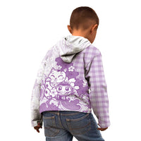 Purple Palaka Hawaiian And Japanese Kid Hoodie Maneki Neko And Sakura Bloom
