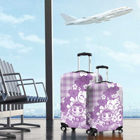 Purple Palaka Hawaiian And Japanese Luggage Cover Maneki Neko And Sakura Bloom