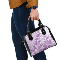 Purple Palaka Hawaiian And Japanese Shoulder Handbag Maneki Neko And Sakura Bloom