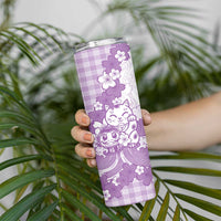 Purple Palaka Hawaiian And Japanese Skinny Tumbler Maneki Neko And Sakura Bloom DT05 - Polynesian Pride