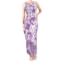 Purple Palaka Hawaiian And Japanese Tank Maxi Dress Maneki Neko And Sakura Bloom