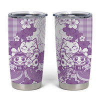 Purple Palaka Hawaiian And Japanese Tumbler Cup Maneki Neko And Sakura Bloom